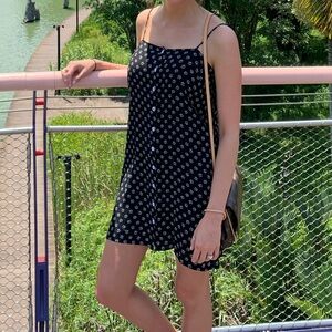 Black Floral Button-Front Slip Dress Tassle Ties by Storia Size S